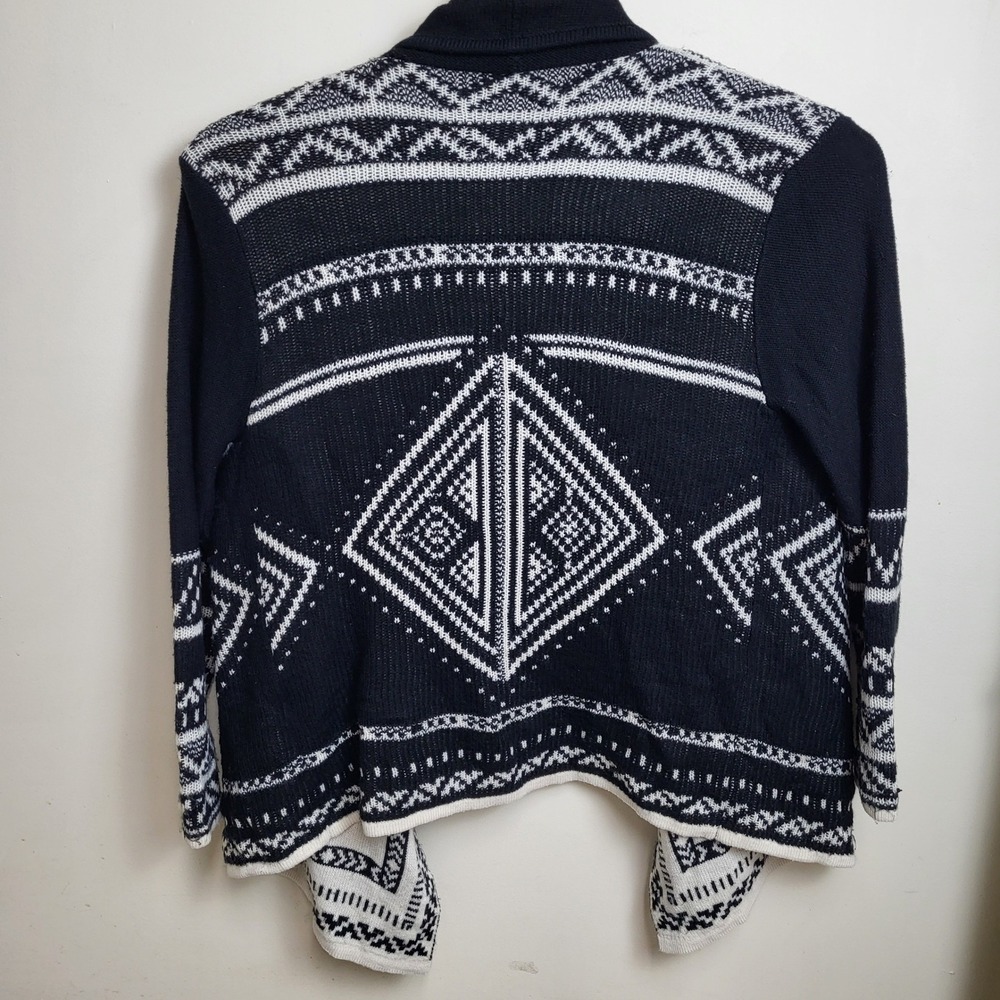 On Twelfth Womens Large Black White Geometric Open‎ Front Cardigan Sweater Aztec - Picture 4 of 4